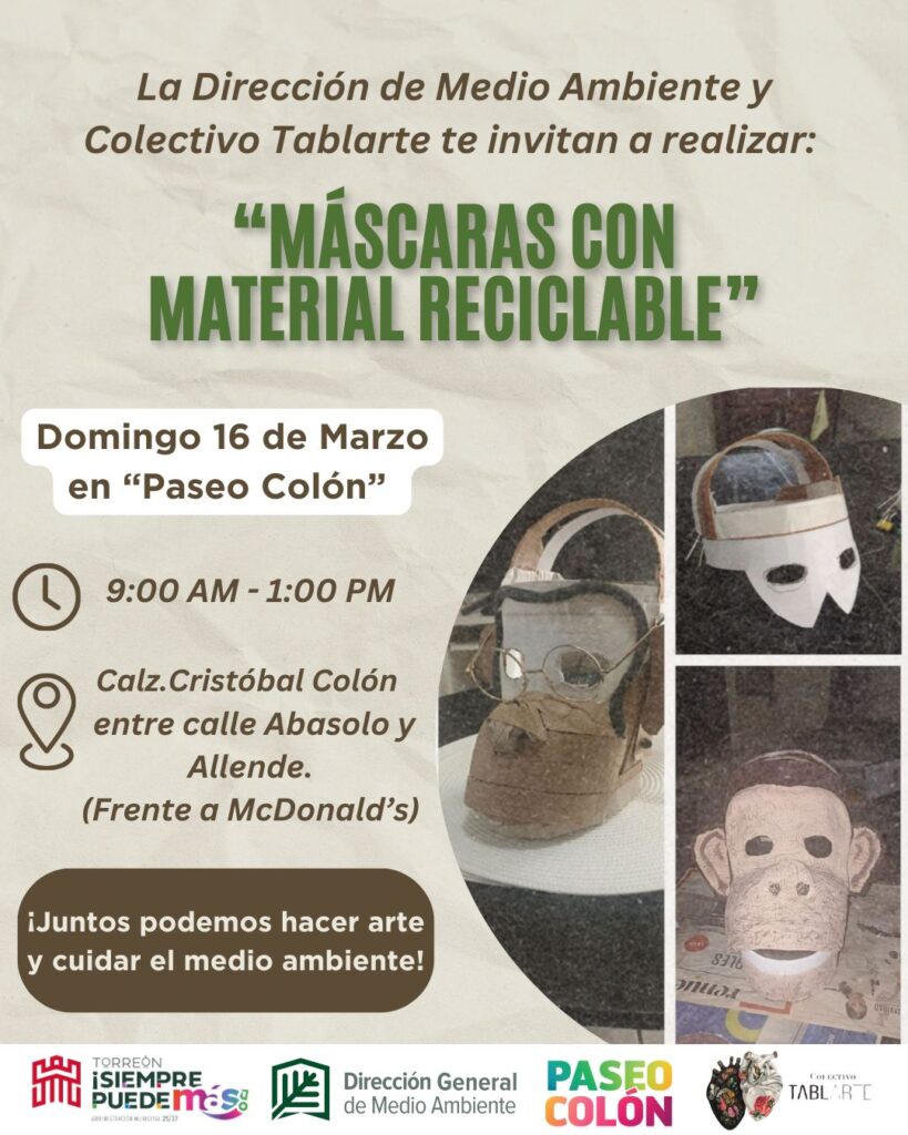 Invitan a participar en el taller de máscaras con material reciclable en el Paseo Colón